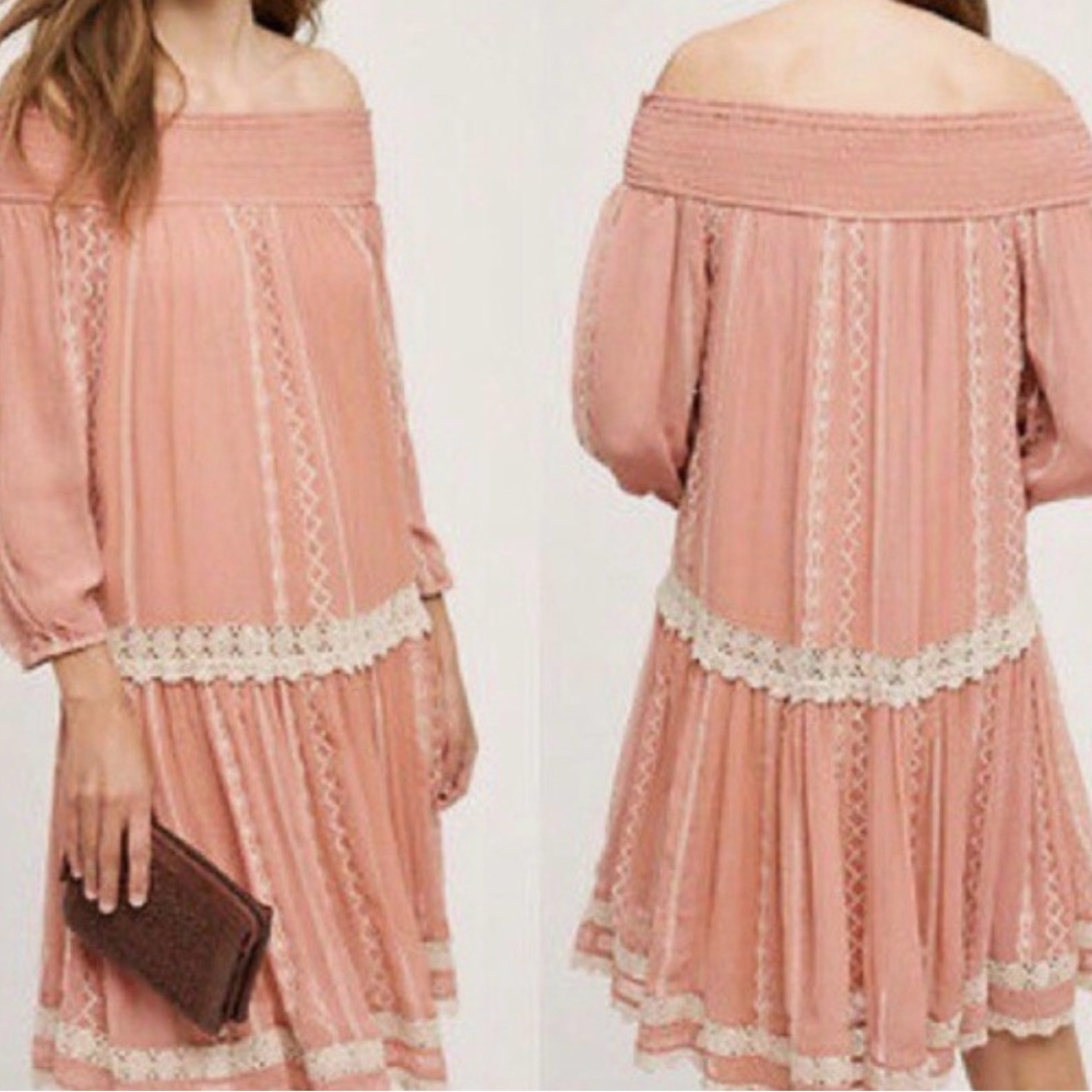 Floreat Boho Sweet Lace Peasant Embroidered Dress Dusty Rose-Peach Gauze Large - Picture 16 of 16